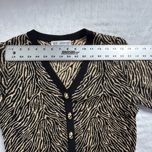 St. John Collection Marie Gray Zebra Print Cardigan Sweater Size 4 Black/Beige - Picture 6 of 8